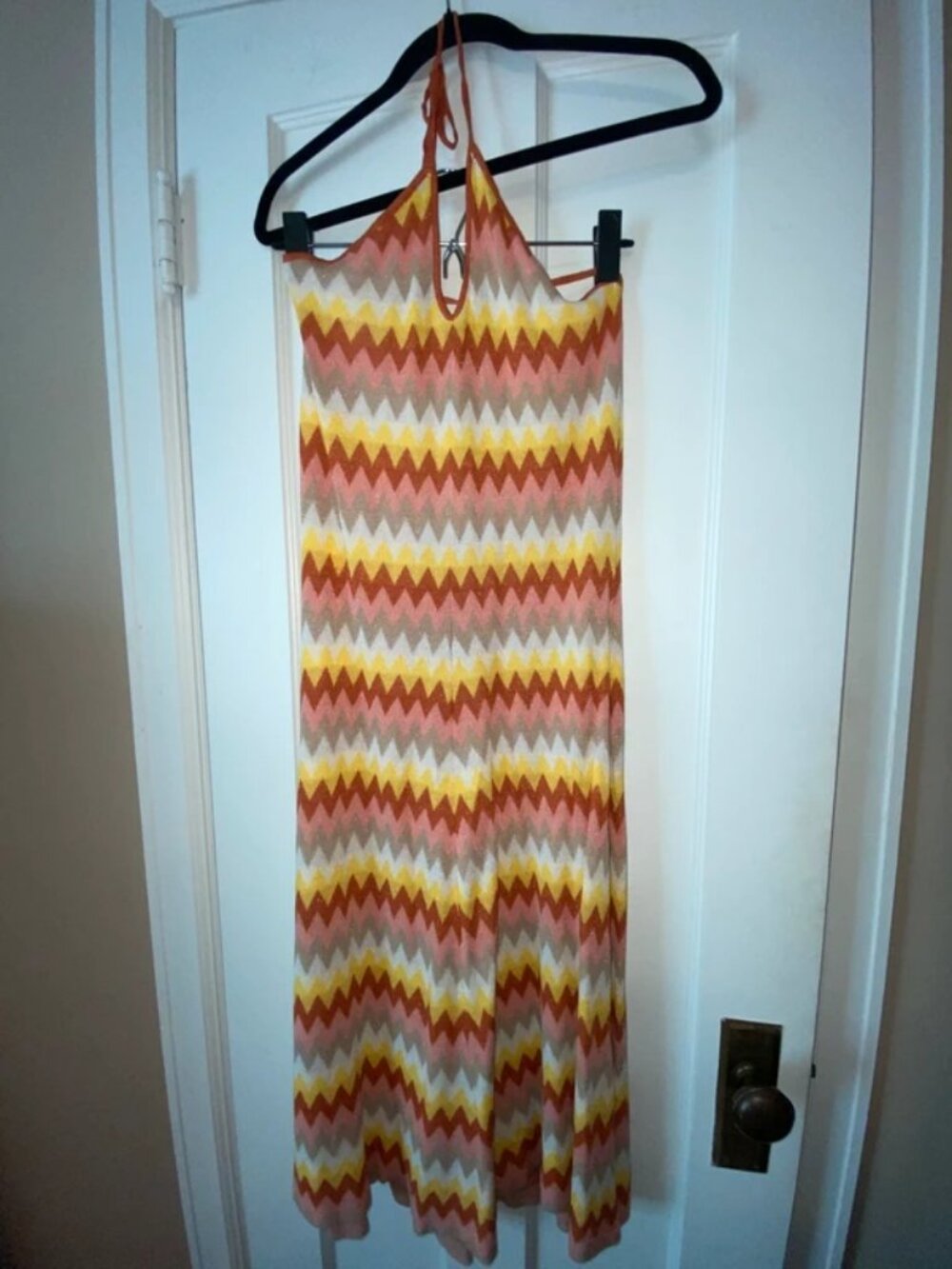 Womens size large chevron halter midi dress open back lush